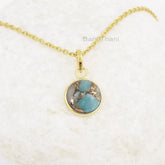 Copper Amazonite Necklace - Gold Plated Pendant Necklace - 12mm - Solid Silver - Trendy Jewelry - Jewelry For New Mom - Gift For Bridesmaid